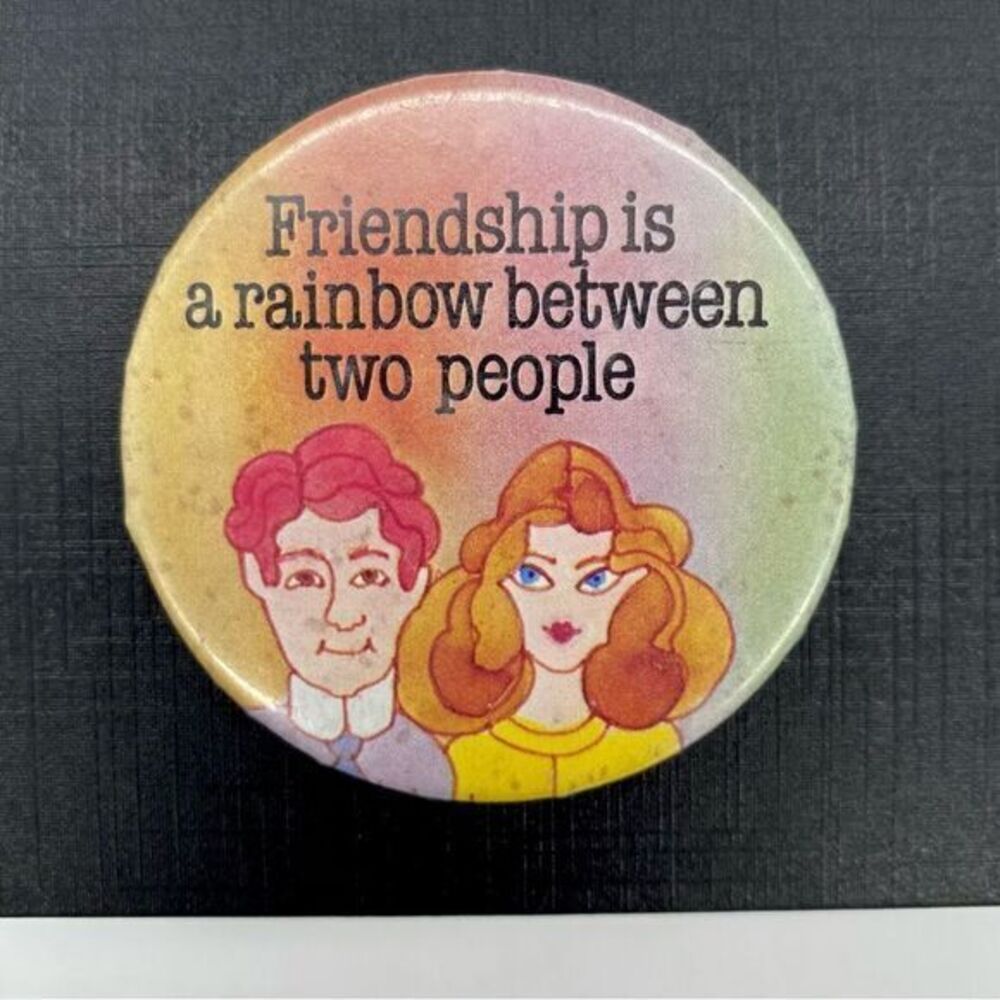 Vintage Badge A Minit Friendship Rainbow Button Pin